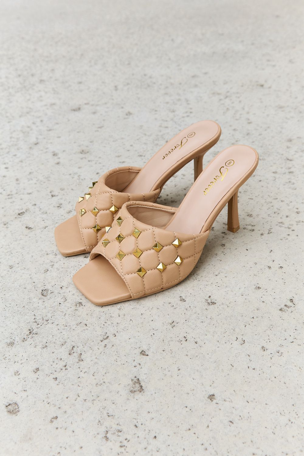 - Forever Link Square Toe Quilted Mule Heels in Nude - Ships from The USA - womens heels at TFC&H Co.