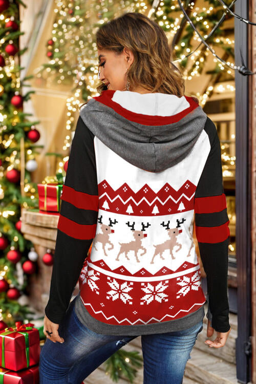 Double Take Full Size Drawstring Long Sleeve Christmas Hoodie - women's hoodie at TFC&H Co.