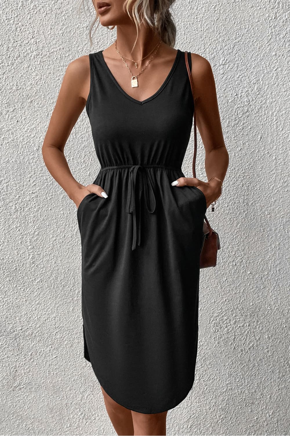 BLACK V-Neck Curved Hem Sleeveless Dress - 6 colors - women's dress at TFC&H Co.