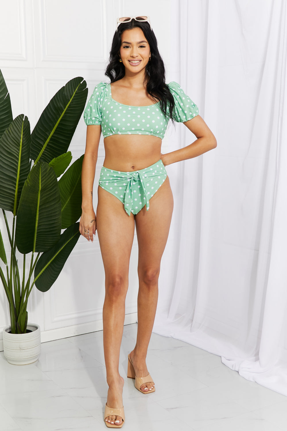 - Marina West Swim Vacay Ready Puff Sleeve Bikini in Gum Leaf - Ships from The US - womens bikini set at TFC&H Co.