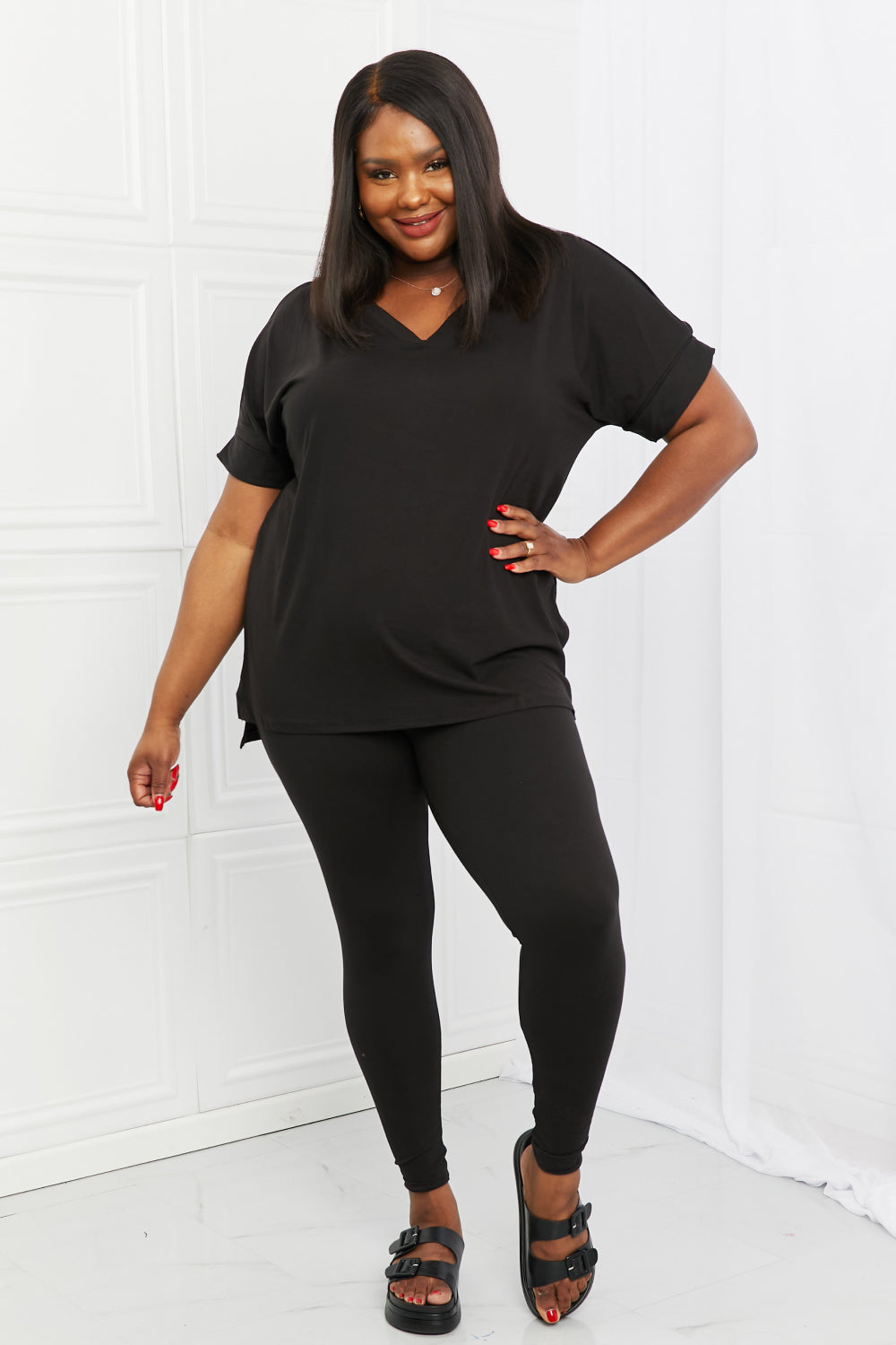BLACK - Zenana Self Love Full Size Brushed DTY Microfiber Lounge Set in Black - Ships from The USA - womens pants set at TFC&H Co.