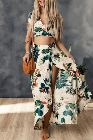 - Tropical Print Crop Top and Maxi Skirt Set - womens skirt set at TFC&H Co.