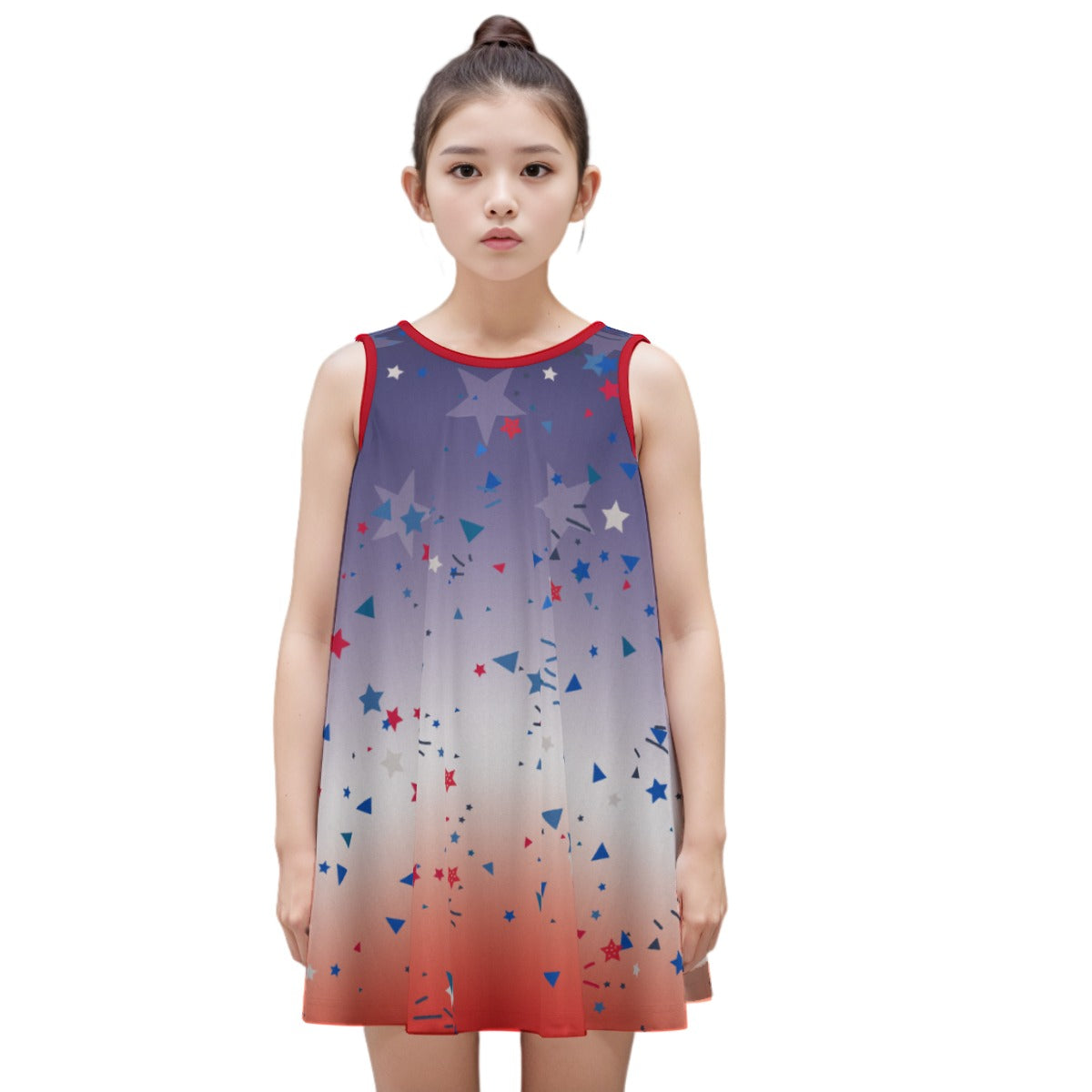 RED/WHITE/BLUE Ombre Patriotic Kid's Sleeveless Dress | 100% Cotton - girl's dress at TFC&H Co.