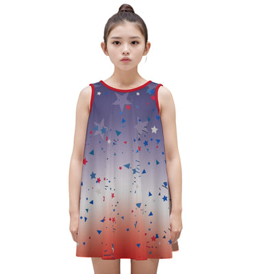 RED/WHITE/BLUE - Ombre Patriotic Kid's Sleeveless Dress | 100% Cotton - girls dress at TFC&H Co.