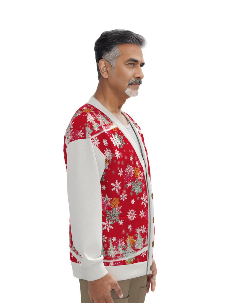 Snow Man's Delight Unisex V-neck Knitted Hacci Fleece Christmas Cardigan With Button Closure - unisex cardigan at TFC&H Co.