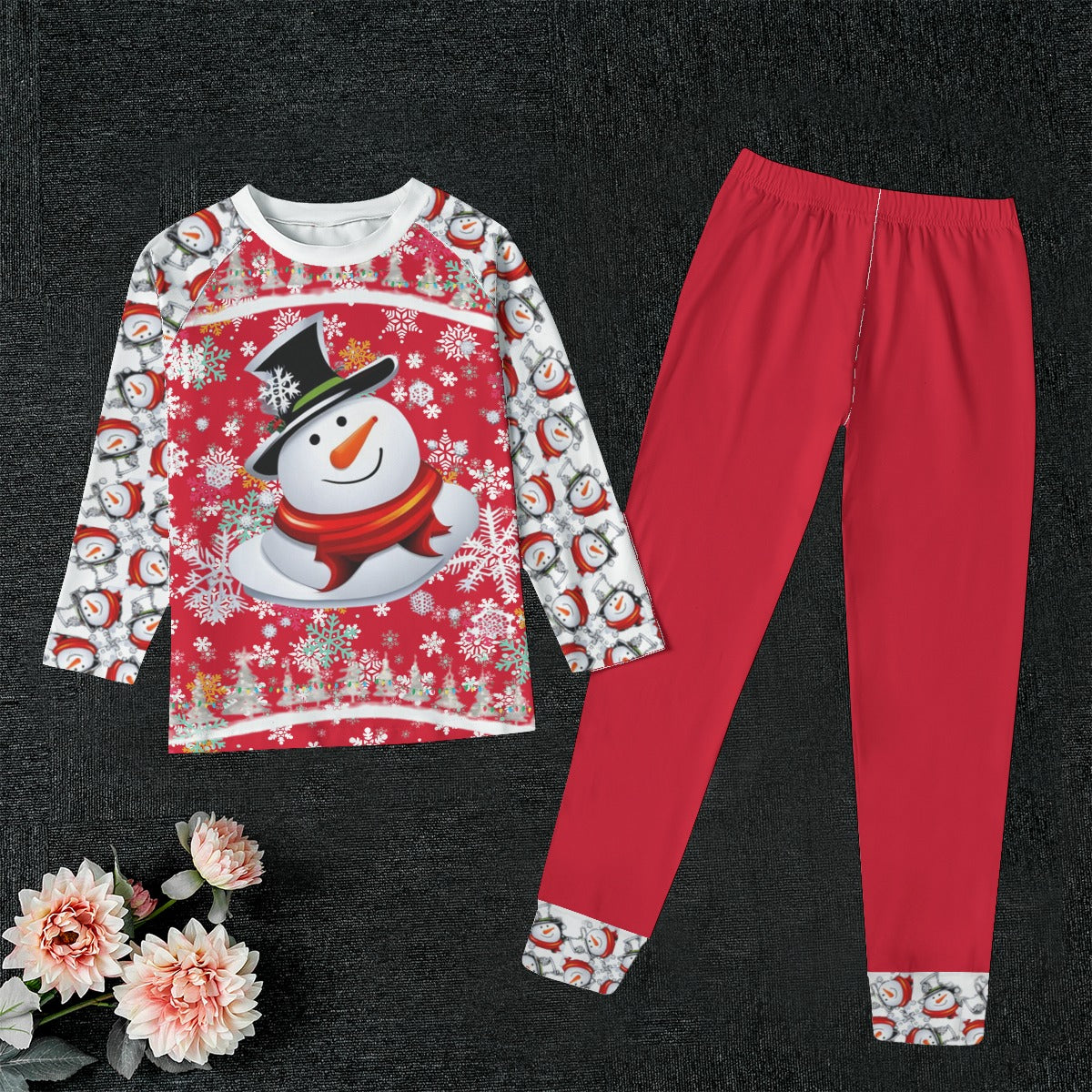 Red Snow Man's Delight Kid's Christmas Pajamas - kid's pajama set at TFC&H Co.