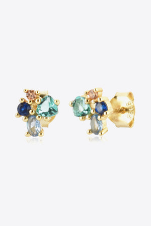 PASTEL BLUE ONE SIZE - Multicolored Zircon 925 Sterling Silver Gold Plated Stud Earrings - 2 colors - earrings at TFC&H Co.