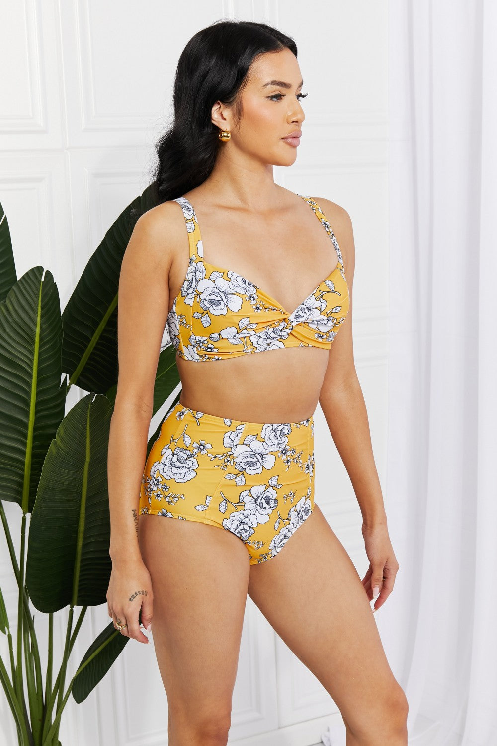 - Marina West Swim Take A Dip Twist High-Rise Bikini in Mustard - Ships from The US - womens bikini set at TFC&H Co.