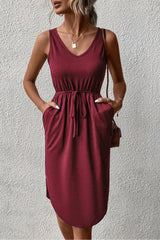 WINE V-Neck Curved Hem Sleeveless Dress - 6 colors - women's dress at TFC&H Co.