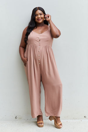 - HEYSON All Day Full Size Wide Leg Button Down Jumpsuit in Mocha - Ships from The USA - womens jumpsuit at TFC&H Co.