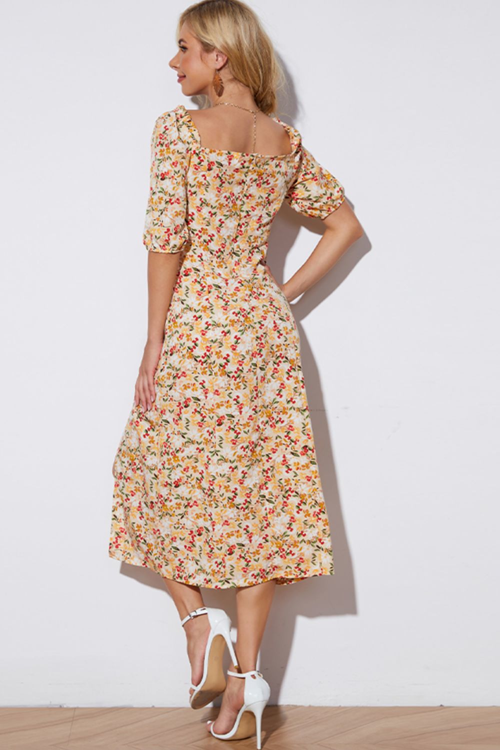 - Floral Tied Square Neck Split Dress - womens dress at TFC&H Co.