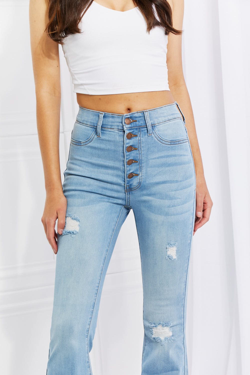 - Vibrant MIU Full Size Jess Button Flare Jeans - Ships from The US - womens jeans at TFC&H Co.