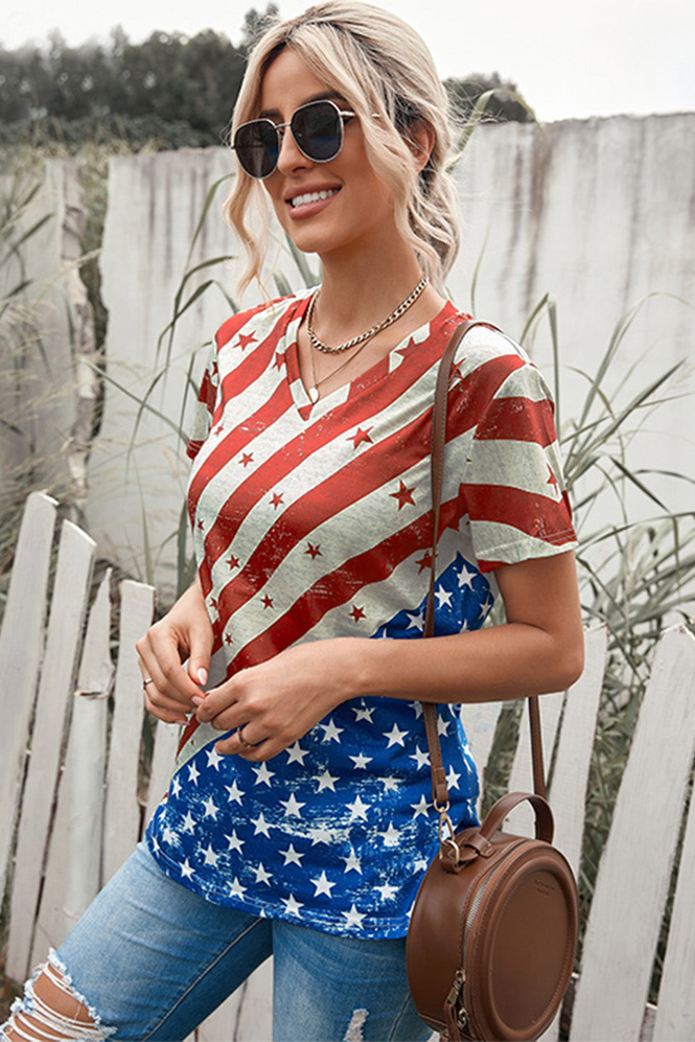 - Star and Stripes V-Neck Tee - womens t-shirt at TFC&H Co.