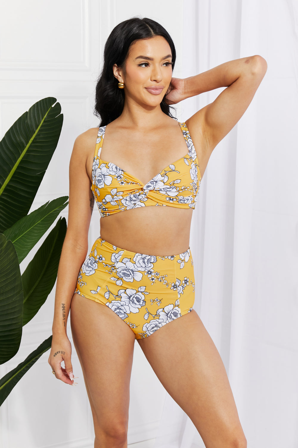 - Marina West Swim Take A Dip Twist High-Rise Bikini in Mustard - Ships from The US - womens bikini set at TFC&H Co.