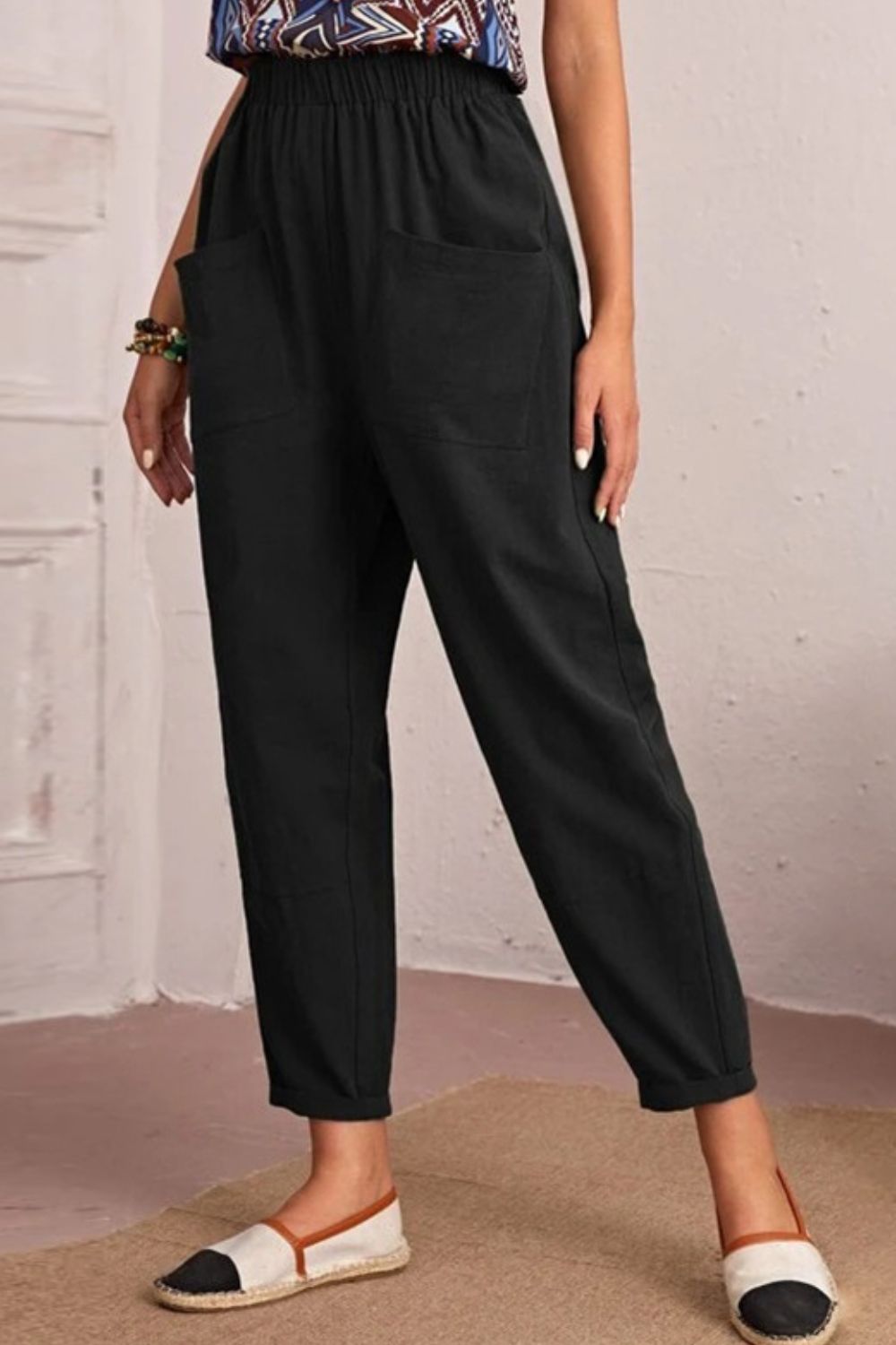 - Elastic Waist Pocket Tapered Pants - 2 colors - womens pants at TFC&H Co.