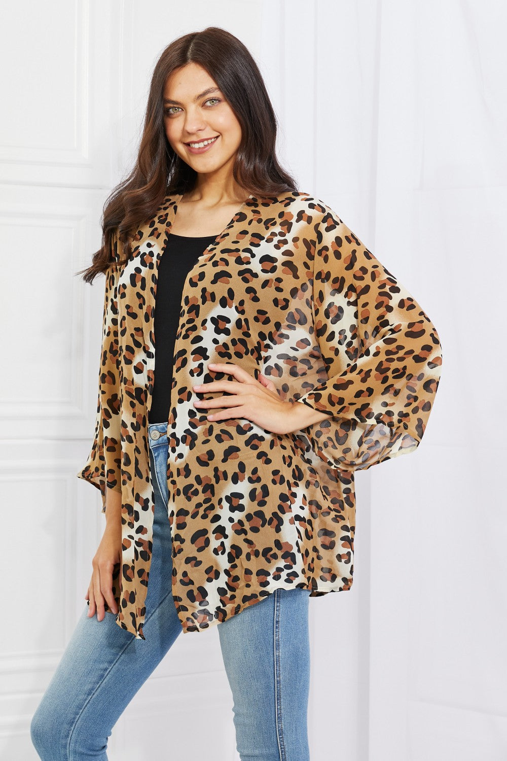 - Melody Wild Muse Full Size Animal Print Kimono in Camel - Ships from The USA - womens kimono at TFC&H Co.