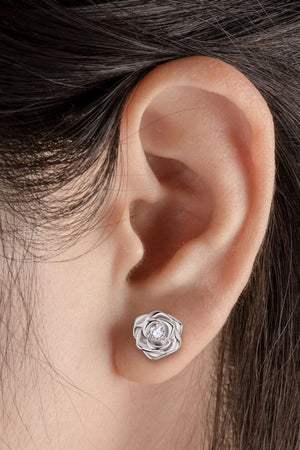 Moissanite Flower 925 Sterling Silver Earrings - silver or rose gold - earrings at TFC&H Co.