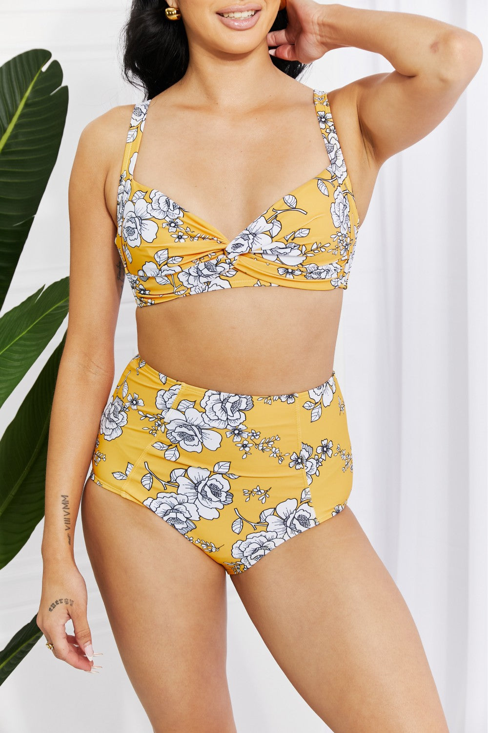 - Marina West Swim Take A Dip Twist High-Rise Bikini in Mustard - Ships from The US - womens bikini set at TFC&H Co.