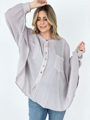 - Easel Textured Cotton Linen Oversized Top - Ships from The US - womens blouse at TFC&H Co.
