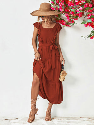 - Tie Belt Ruffled Tiered Dress - 2 colors - womens dress at TFC&H Co.