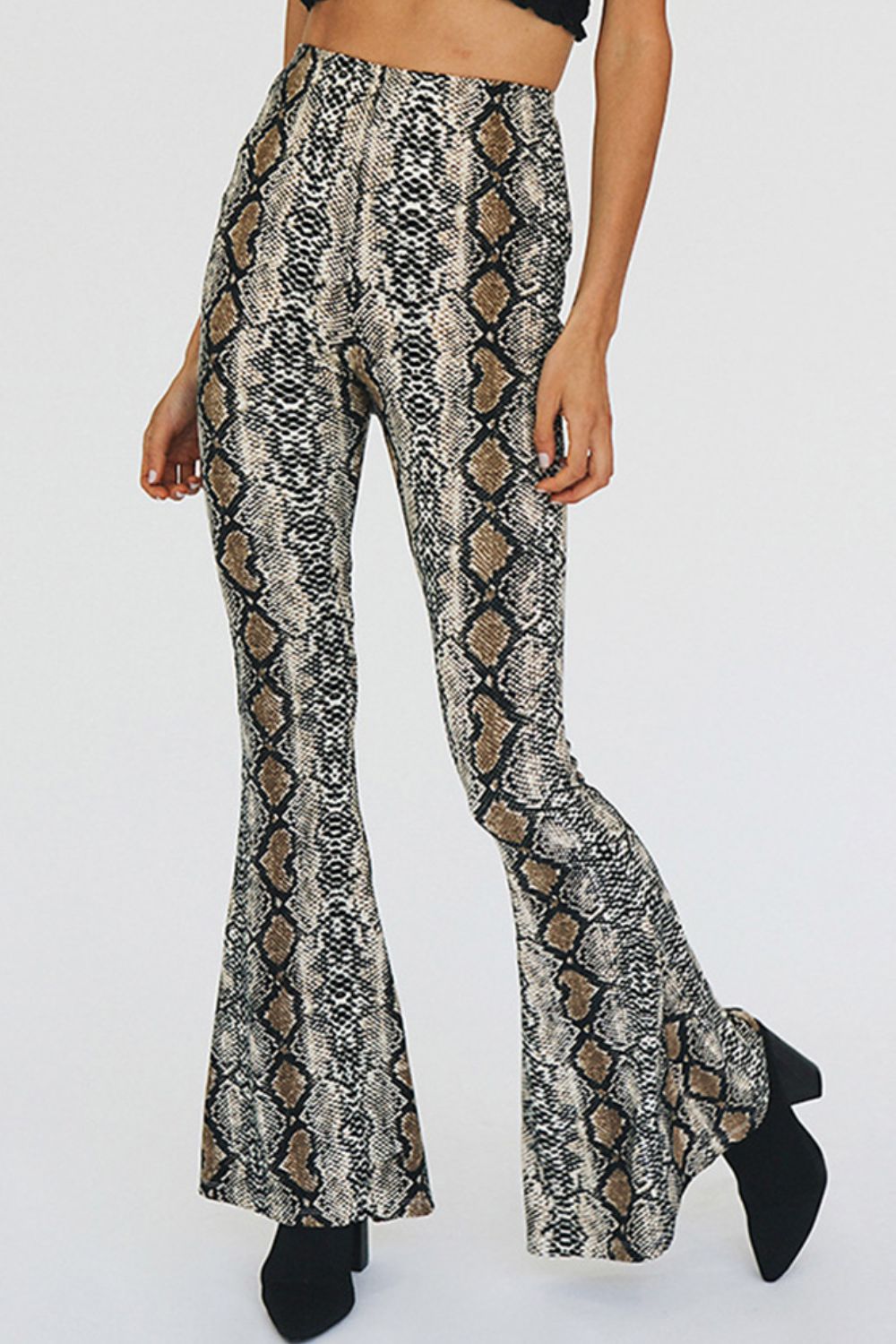 - Snakeskin Print Flare Pants - womens pants at TFC&H Co.