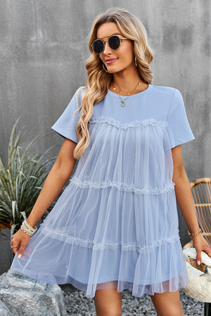 - Frill Trim Spliced Mesh Mini Dress - 4 colors - womens dress at TFC&H Co.