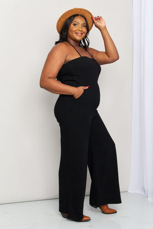 - White Birch Full Size Halter Neck Wide Leg Jumpsuit with Pockets - Ships from The USA - womens jumpsuit at TFC&H Co.