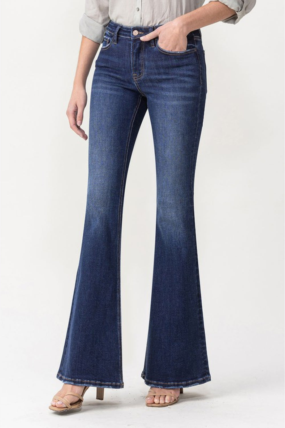 DARK - Lovervet Full Size Joanna Midrise Flare Jeans - Ships from The US - womens jeans at TFC&H Co.