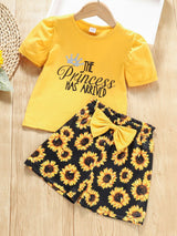 MUSTARD - Girls Slogan Graphic Top and Sunflower Print Shorts Set - toddler tee & short set at TFC&H Co.