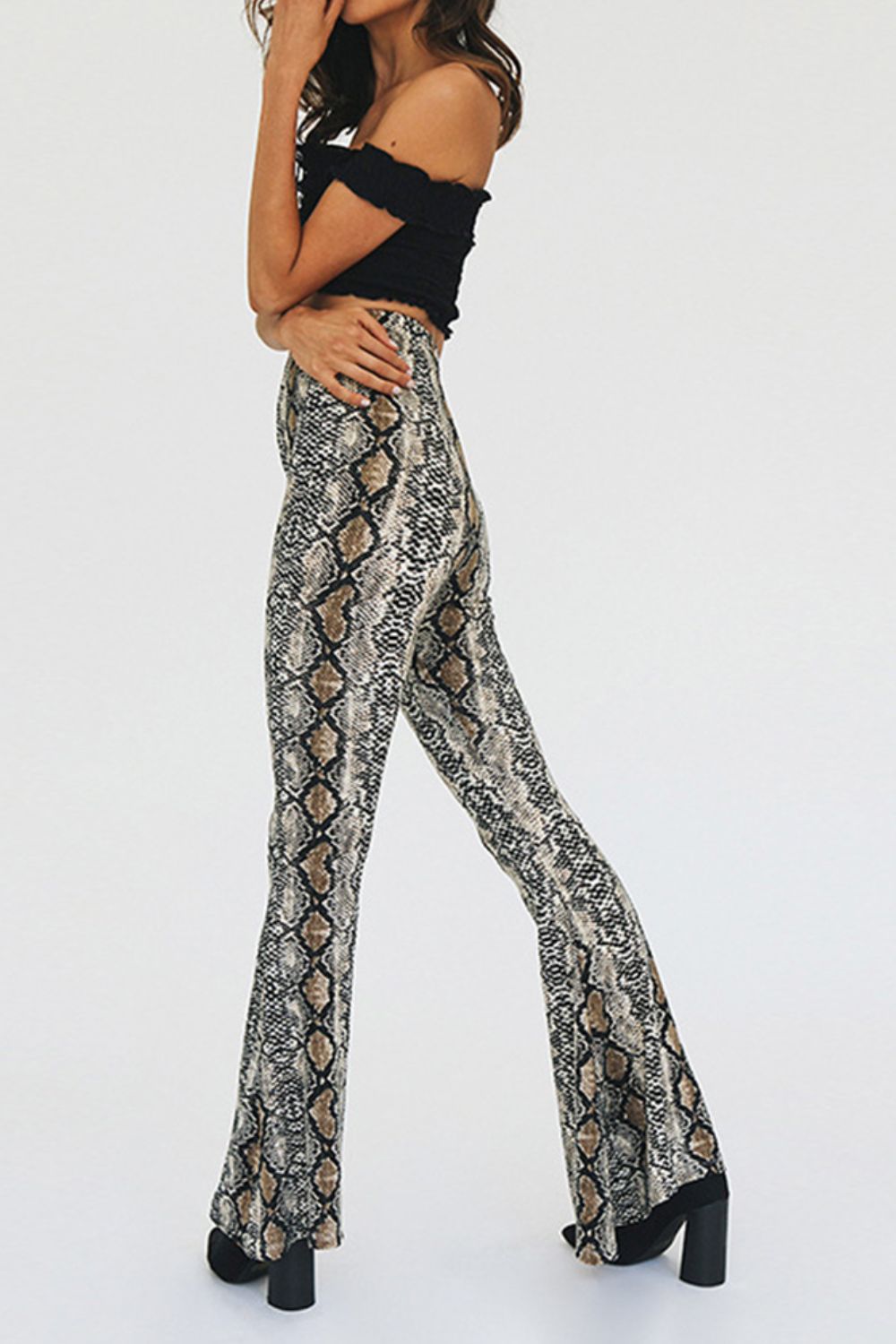 - Snakeskin Print Flare Pants - womens pants at TFC&H Co.