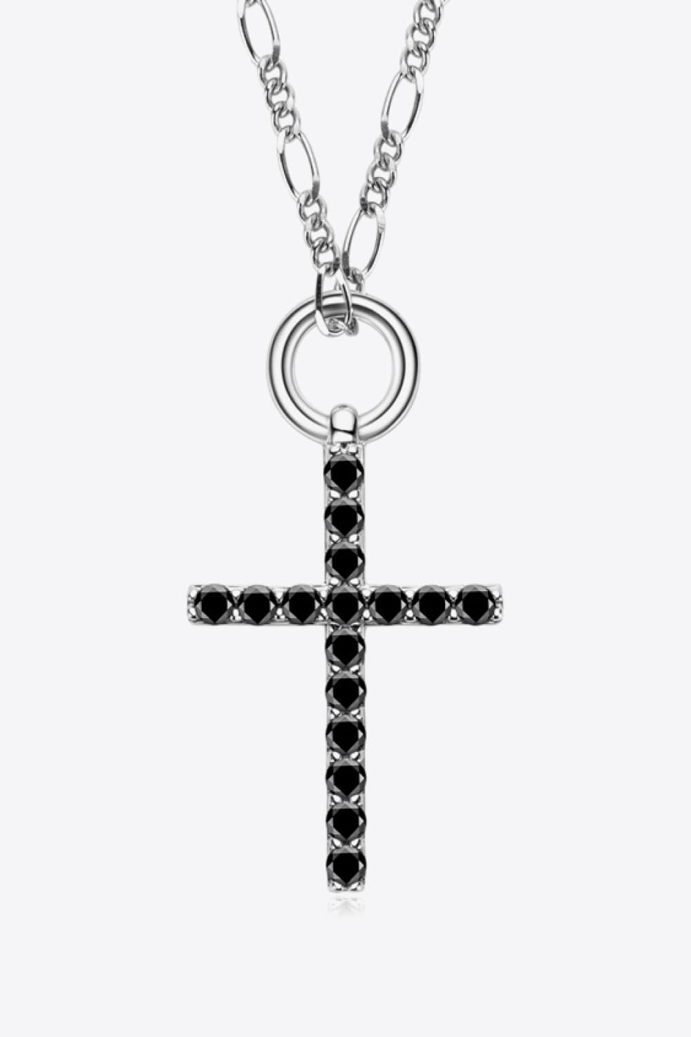 BLACK ONE SIZE Moissanite Cross Pendant Platinum-Plated Necklace - necklace at TFC&H Co.