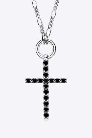 BLACK ONE SIZE - Moissanite Cross Pendant Platinum-Plated Necklace - necklace at TFC&H Co.