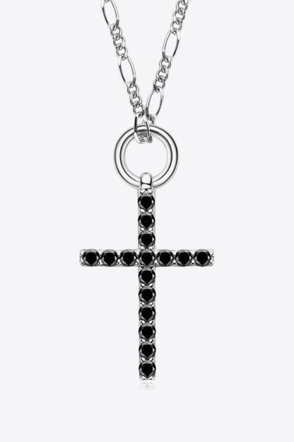 BLACK ONE SIZE Moissanite Cross Pendant Platinum-Plated Necklace - necklace at TFC&H Co.