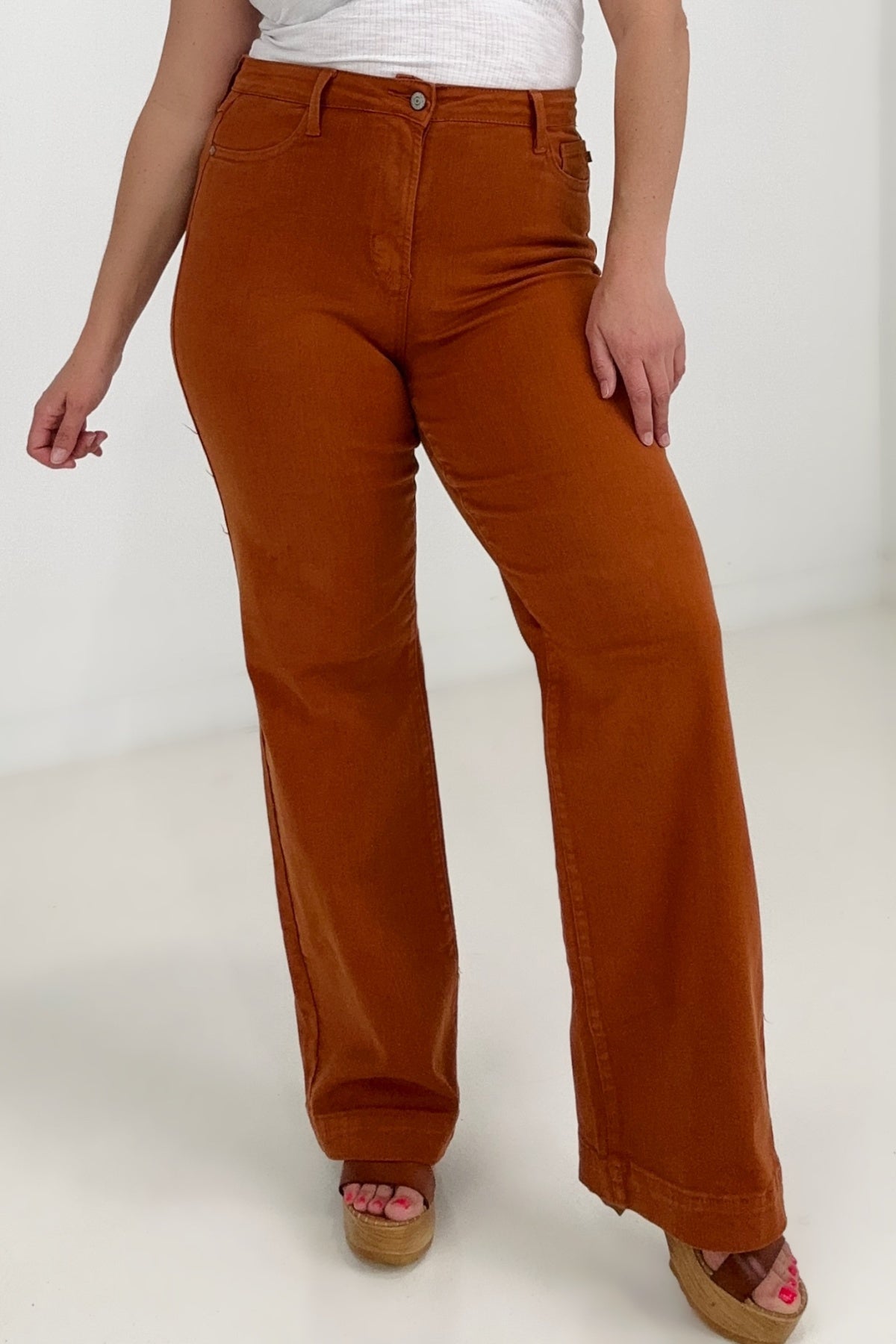 AUB ORANGE Judy Blue High Waist Garment Dyed Wide Leg Jeans - Ships from The US - women's jeans at TFC&H Co.