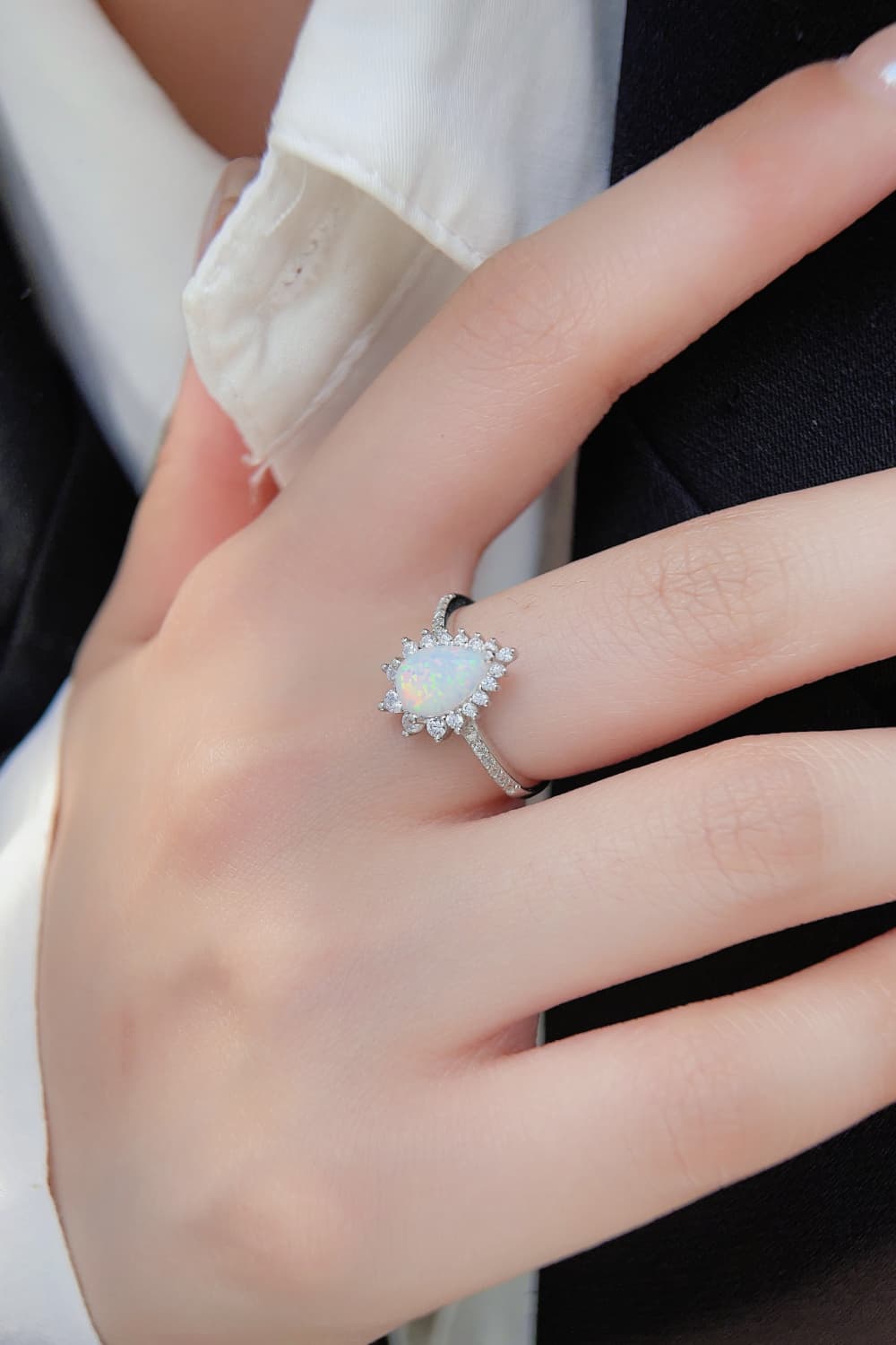 Platinum-Plated Opal Pear Shape Ring - ring at TFC&H Co.