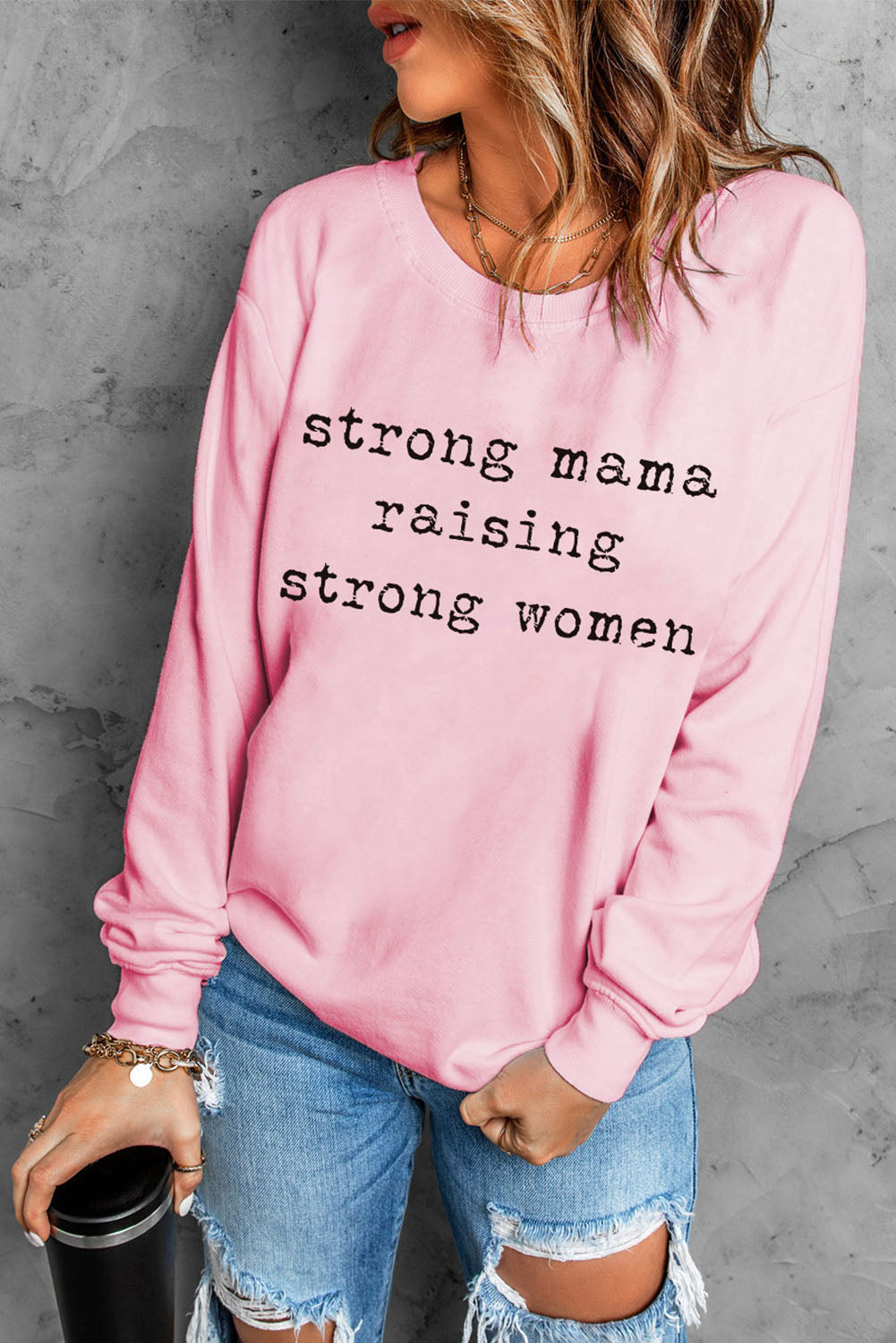 PINK STRONG MAMA RAISING STRONG WOMEN Graphic Sweatshirt - women's sweatshirt at TFC&H Co.