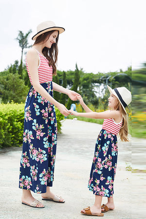 - Girls Striped Floral Sleeveless Dress - Mommy & Me - girls dress at TFC&H Co.
