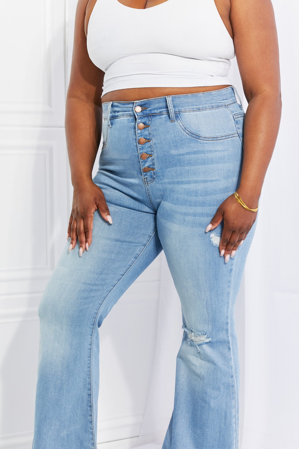 - Vibrant MIU Full Size Jess Button Flare Jeans - Ships from The US - womens jeans at TFC&H Co.