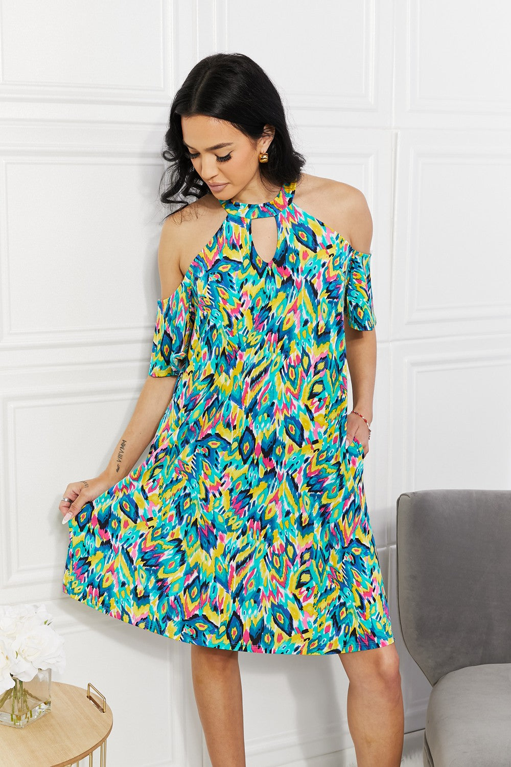 - Sew In Love Full Size Perfect Paradise Printed Cold-Shoulder Dress - Ships from The US - womens dress at TFC&H Co.