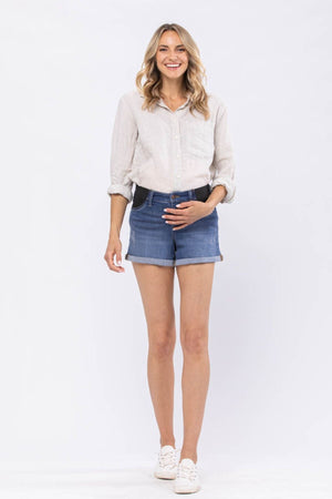 - Judy Blue Mid-Rise Maternity Cuffed Denim Shorts - Ships from The US - womens denim shorts at TFC&H Co.