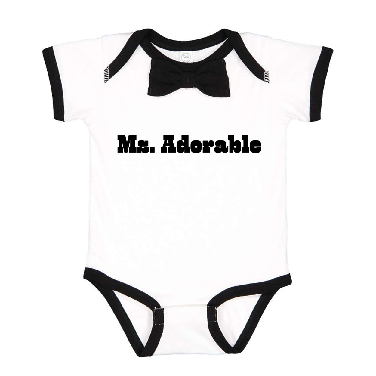 WHITE/ BLACK - Ms. Adorable Baby Rib Bow Tie Bodysuit - Ships from The US - infant onesie at TFC&H Co.