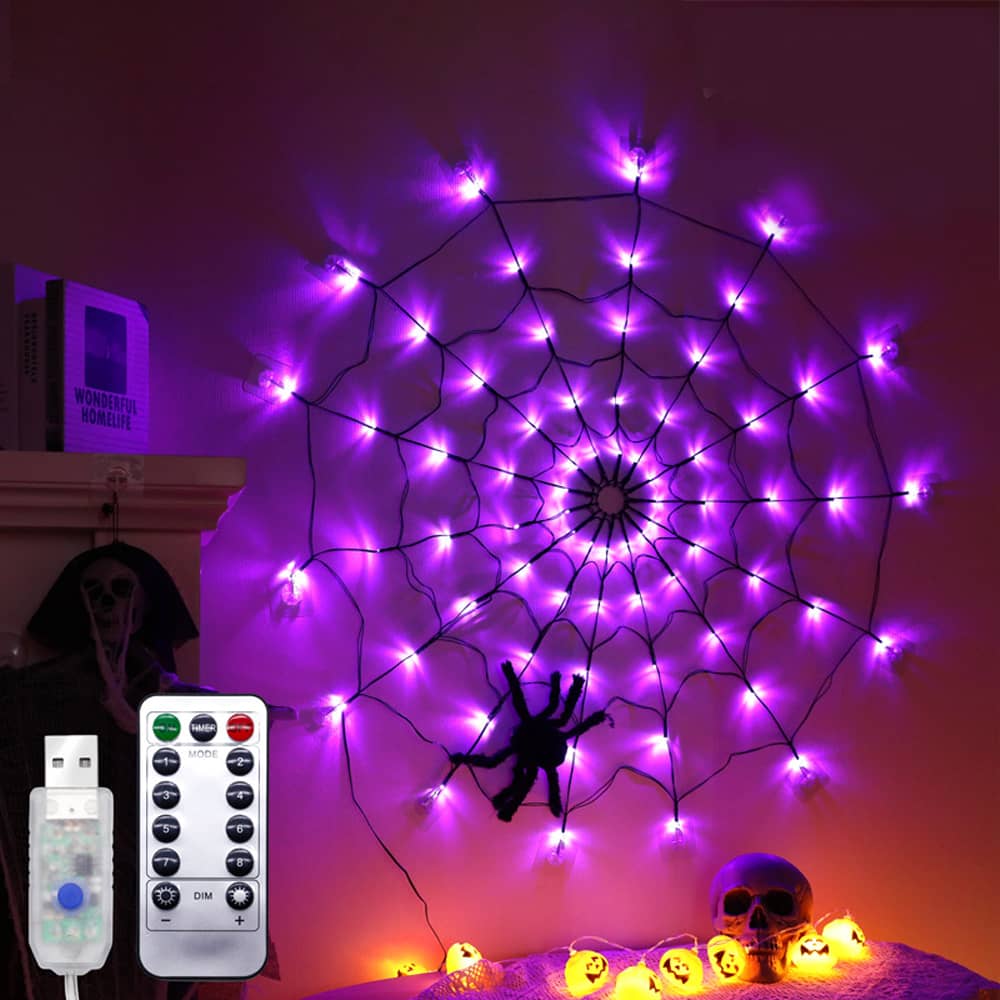 Halloween Spider Web LED Lights w/ Remote - Halloween Decor at TFC&H Co.