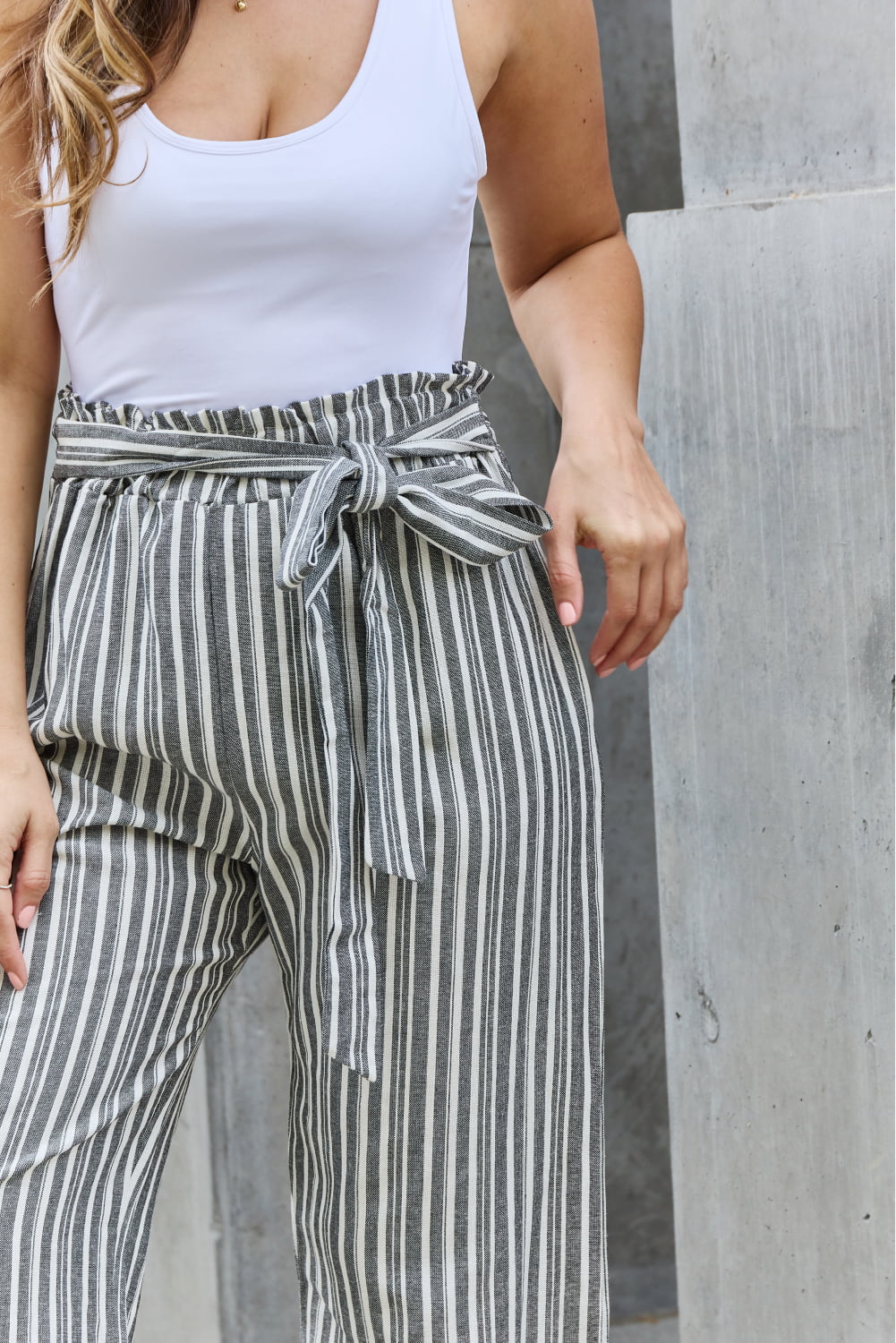 - Heimish Find Your Path Full Size Paperbag Waist Striped Culotte Pants - womens pants at TFC&H Co.