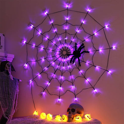 Purple Halloween Spider Web LED Lights w/ Remote - Halloween Decor at TFC&H Co.