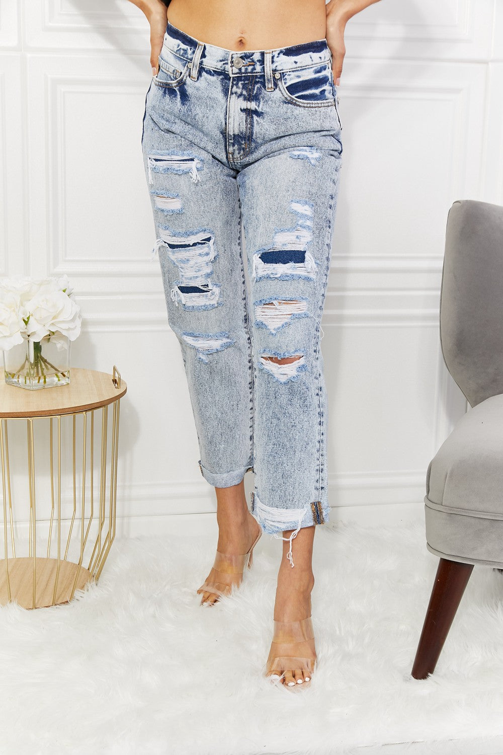 - Kancan Kendra High Rise Distressed Straight Jeans - Ships from The US - womens jeans at TFC&H Co.