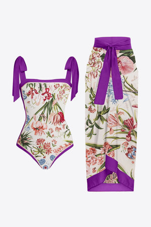 VIVID VIOLET - Floral Tie Shoulder Two-Piece Swim Set - womens swimsuit at TFC&H Co.