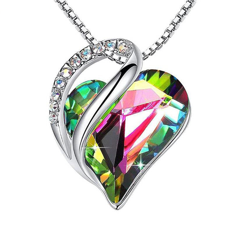 GREEN - 925 Sliver Heart Shaped Necklace - necklace at TFC&H Co.