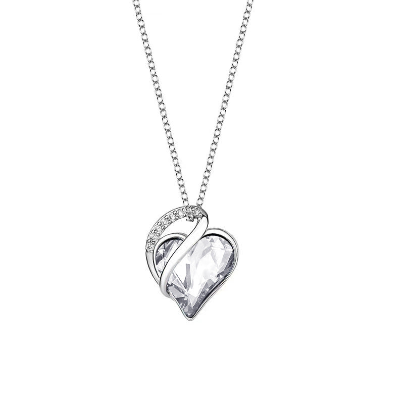 WHITE - 925 Sliver Heart Shaped Necklace - necklace at TFC&H Co.