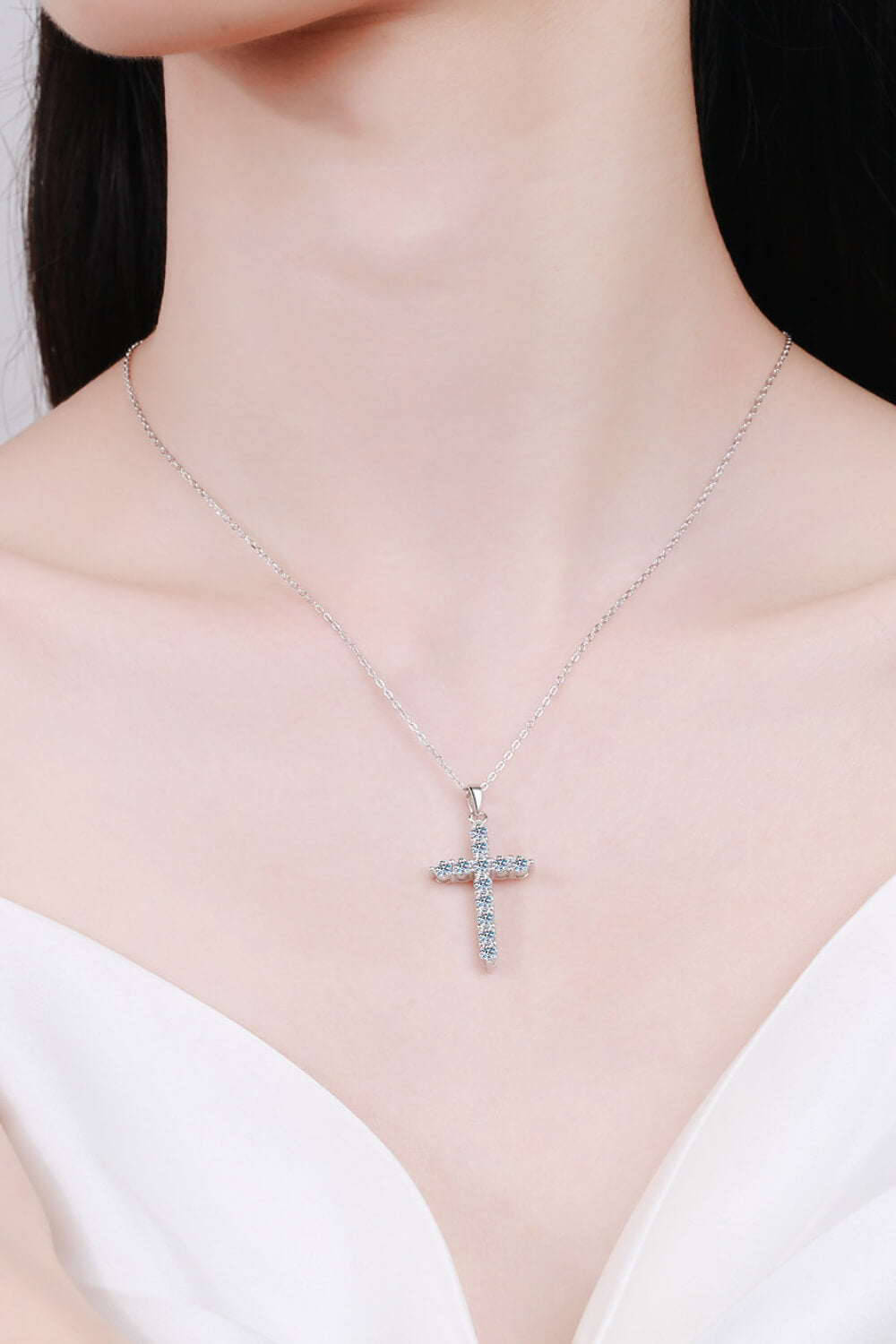 925 Sterling Silver Cross Moissanite Necklace - necklace at TFC&H Co.