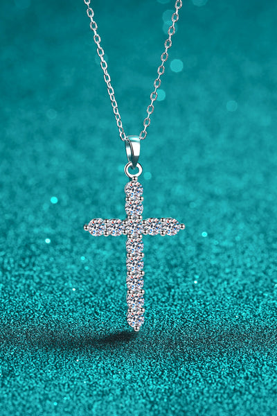 925 Sterling Silver Cross Moissanite Necklace - necklace at TFC&H Co.